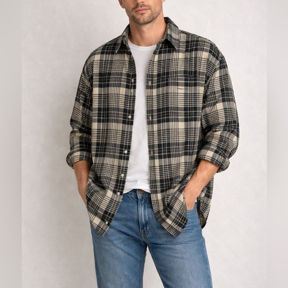 Polo Ralph Lauren Marlowe Plaid Flannel Shirt Black Cream XL